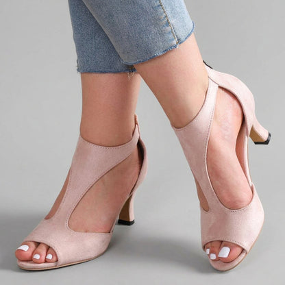 Comfortable Heeled Sandals for Women T-Strap Peep-Toe