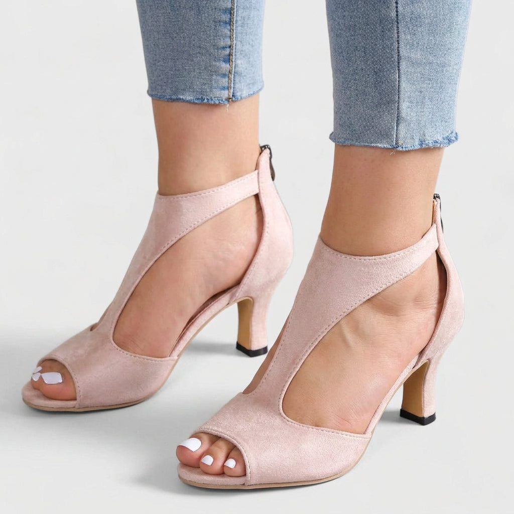 Comfortable Heeled Sandals for Women T-Strap Peep-Toe