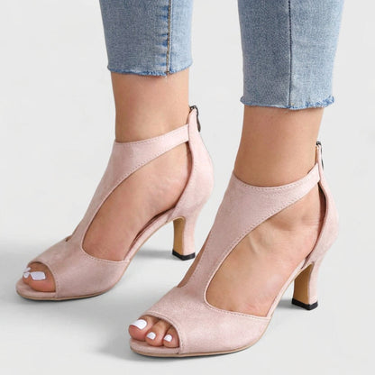Comfortable Heeled Sandals for Women T-Strap Peep-Toe