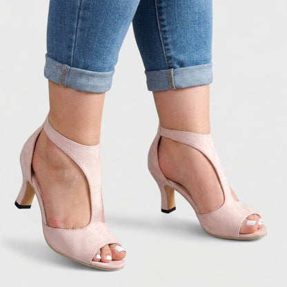 Comfortable Heeled Sandals for Women T-Strap Peep-Toe