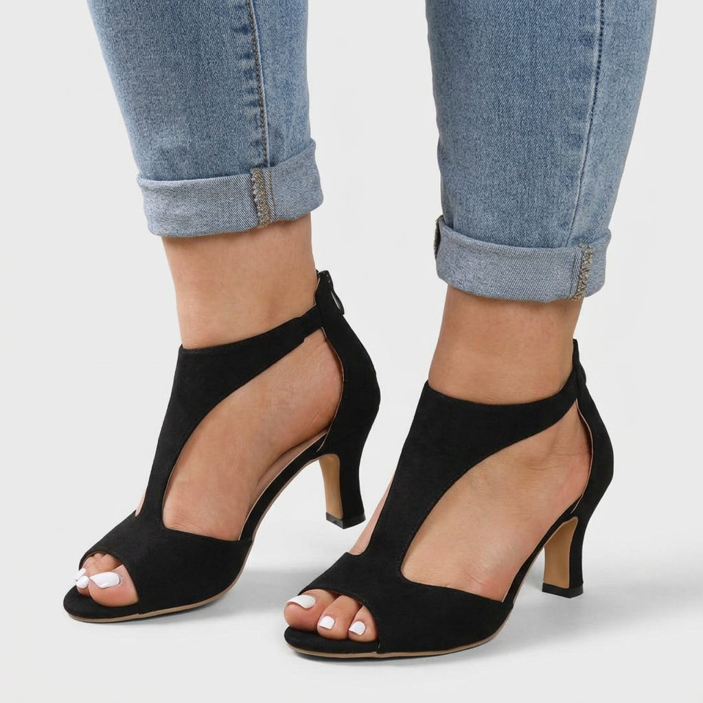 Comfortable Heeled Sandals for Women T-Strap Peep-Toe