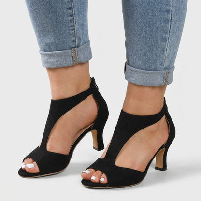 Comfortable Heeled Sandals for Women T-Strap Peep-Toe