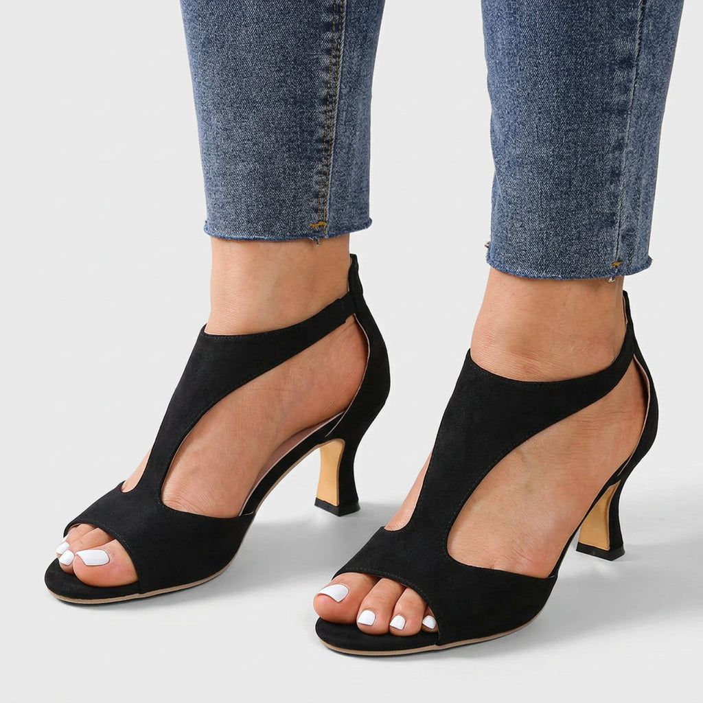 Comfortable Heeled Sandals for Women T-Strap Peep-Toe