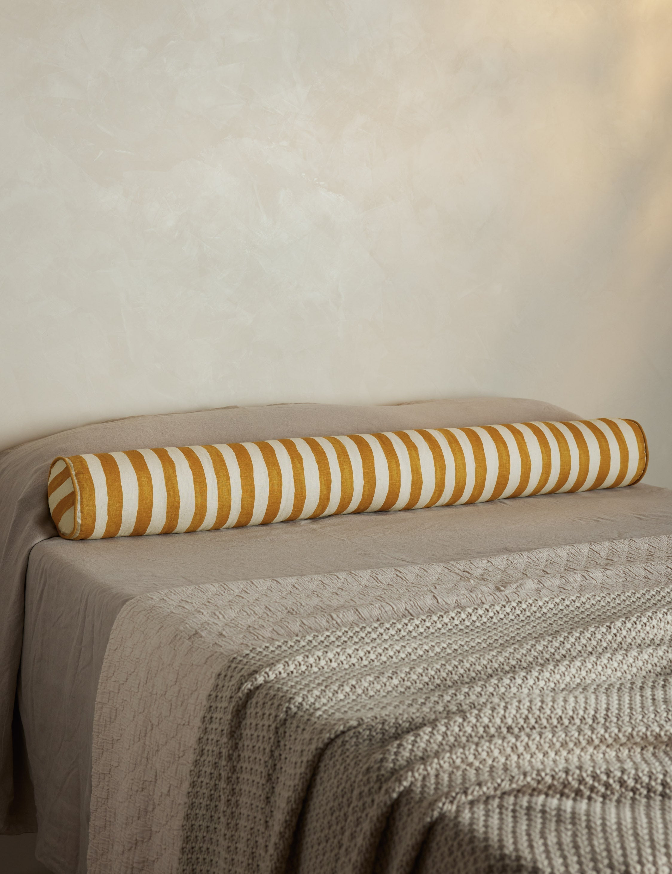 Bello Long Bolster Pillow | Painterly Stripe Linen Design