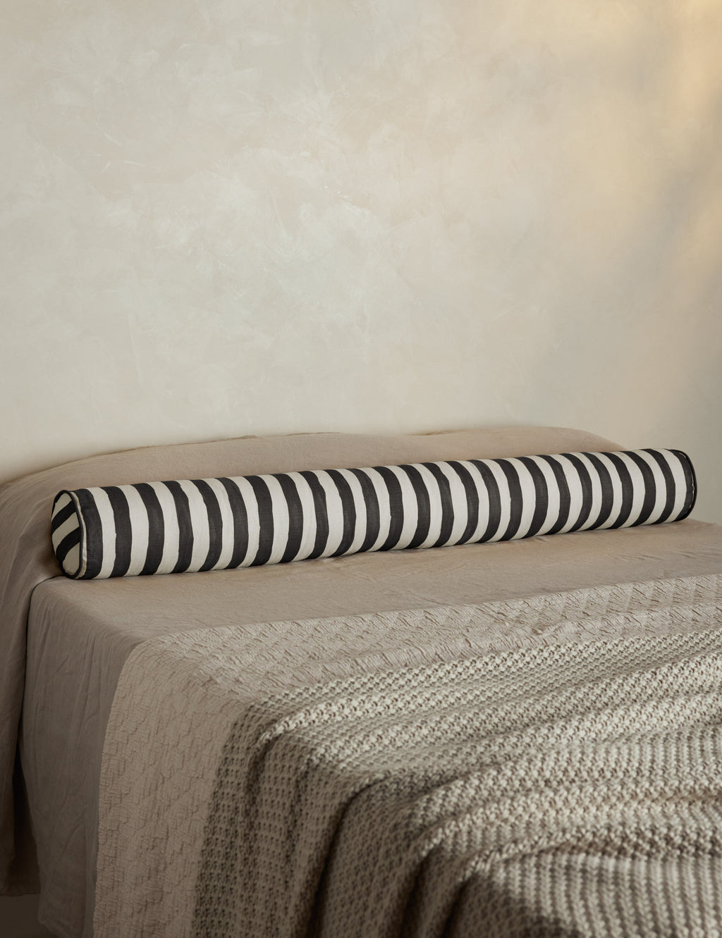 Bello Long Bolster Pillow | Painterly Stripe Linen, Oversized Accent