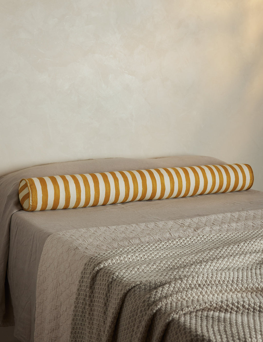 Bello Long Bolster Pillow | Painterly Stripe Linen, Oversized