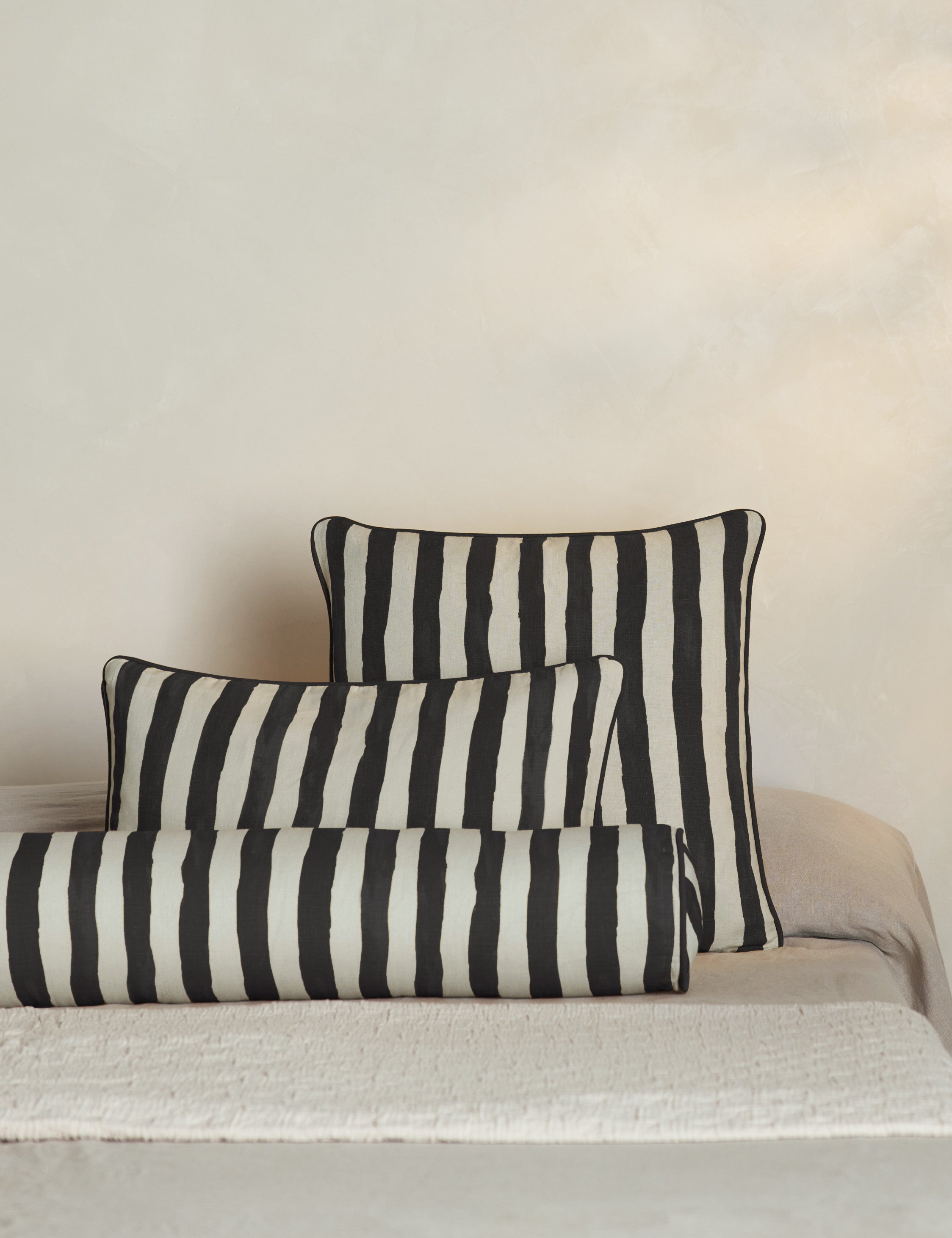 Bello Long Bolster Pillow | Painterly Stripe Linen, Oversized
