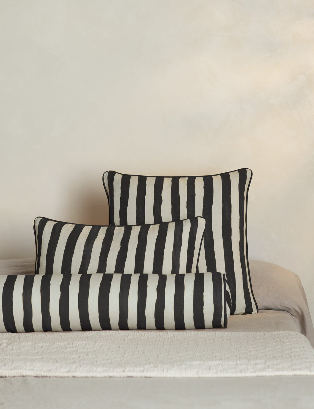 Bello Long Bolster Pillow | Painterly Stripe Linen, Oversized Accent