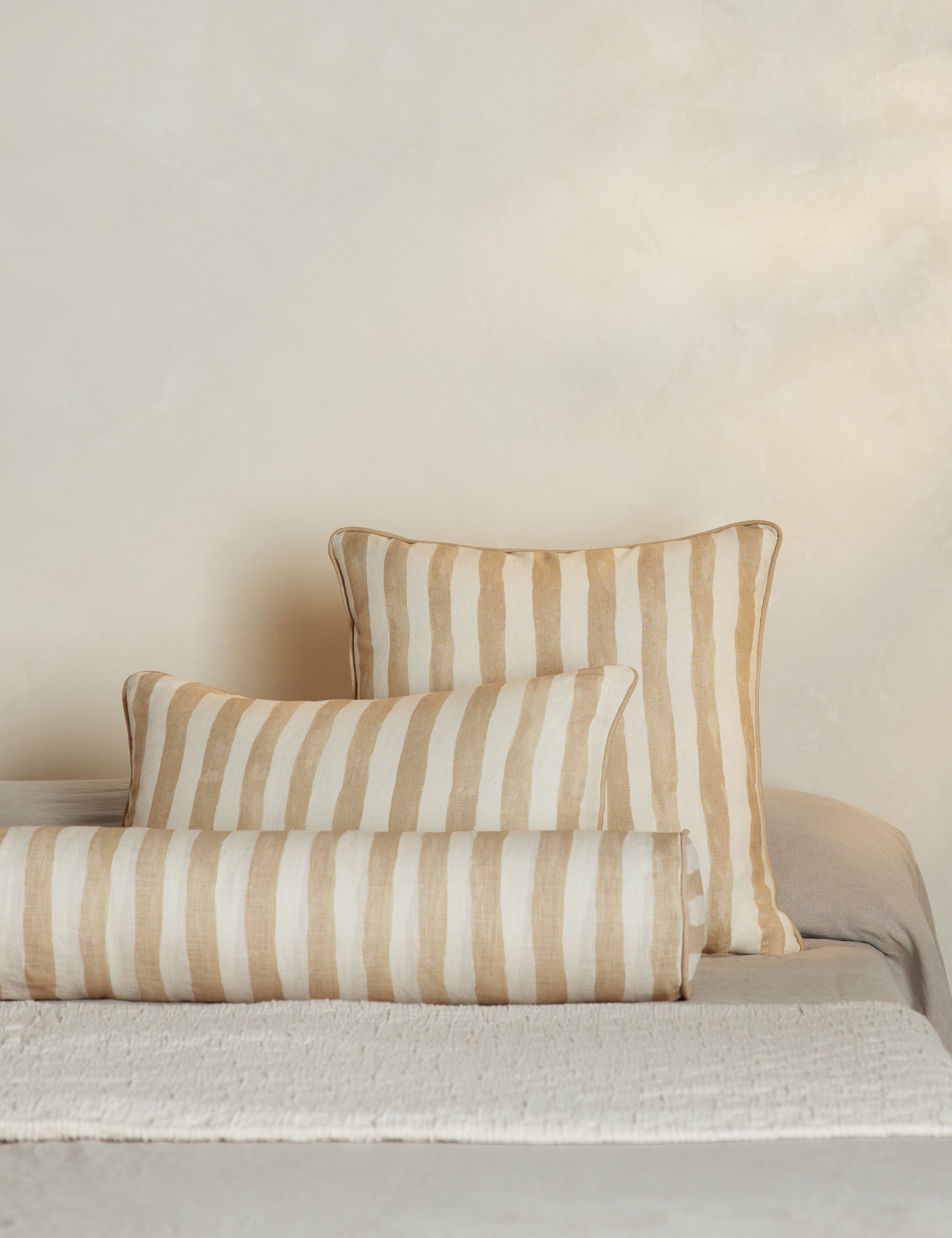 Bello Long Bolster Pillow | Painterly Stripe Linen, Oversized Accent