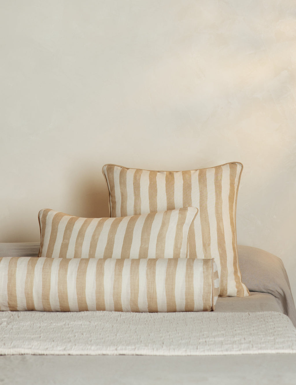 Bello Long Bolster Pillow | Painterly Stripe Linen, Oversized