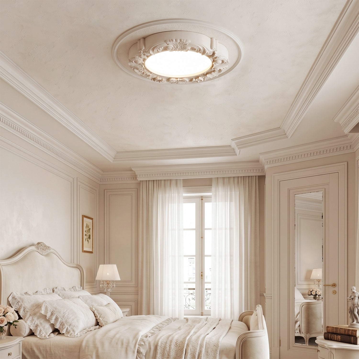 Carved Relief Resin Flush Ceiling Light