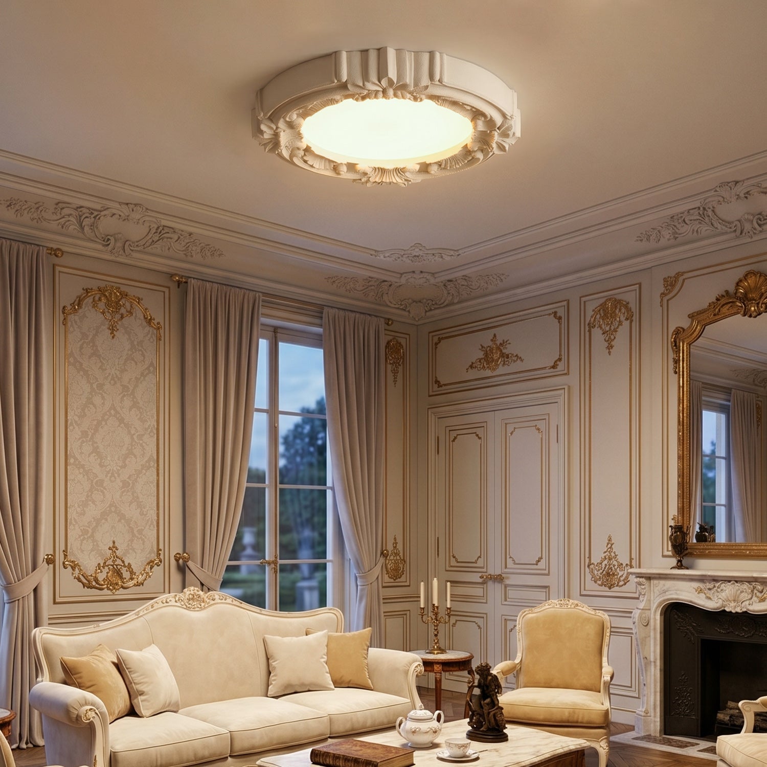 Carved Relief Resin Flush Ceiling Light