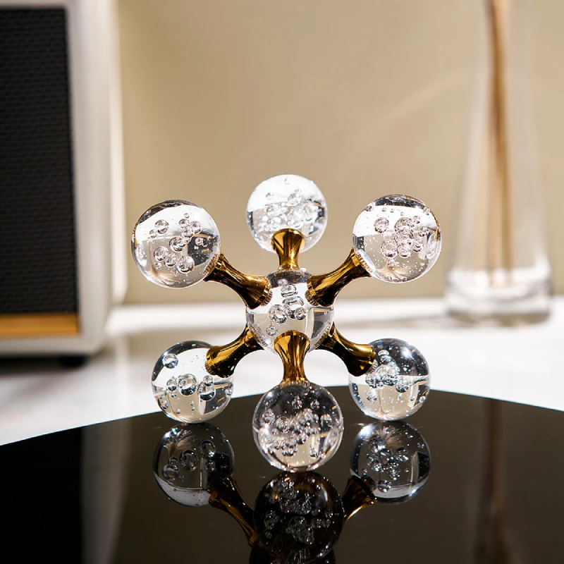 Paperweight Glass Bubble Glass Star Design Gold Decorative Desk Ornament