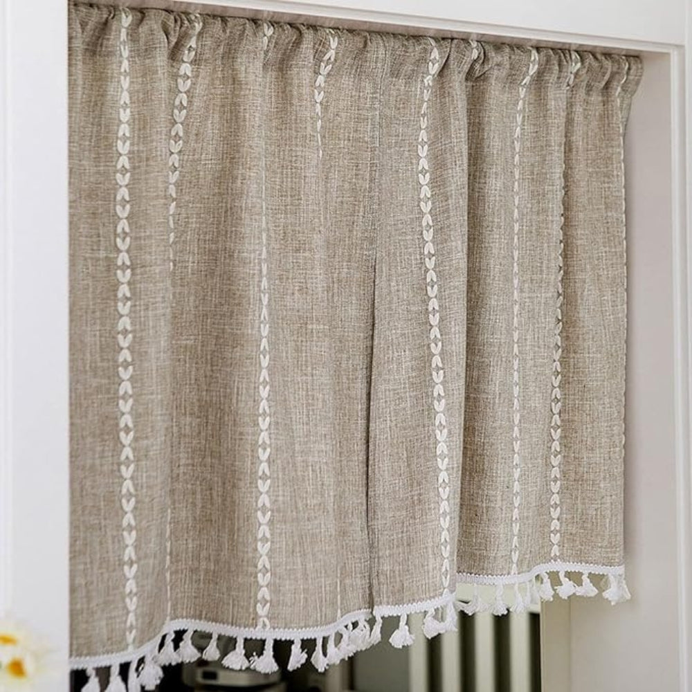 Pastorale: Curtains in Country House Style with Stripes & Tassels – Elegant for Kitchen Windows