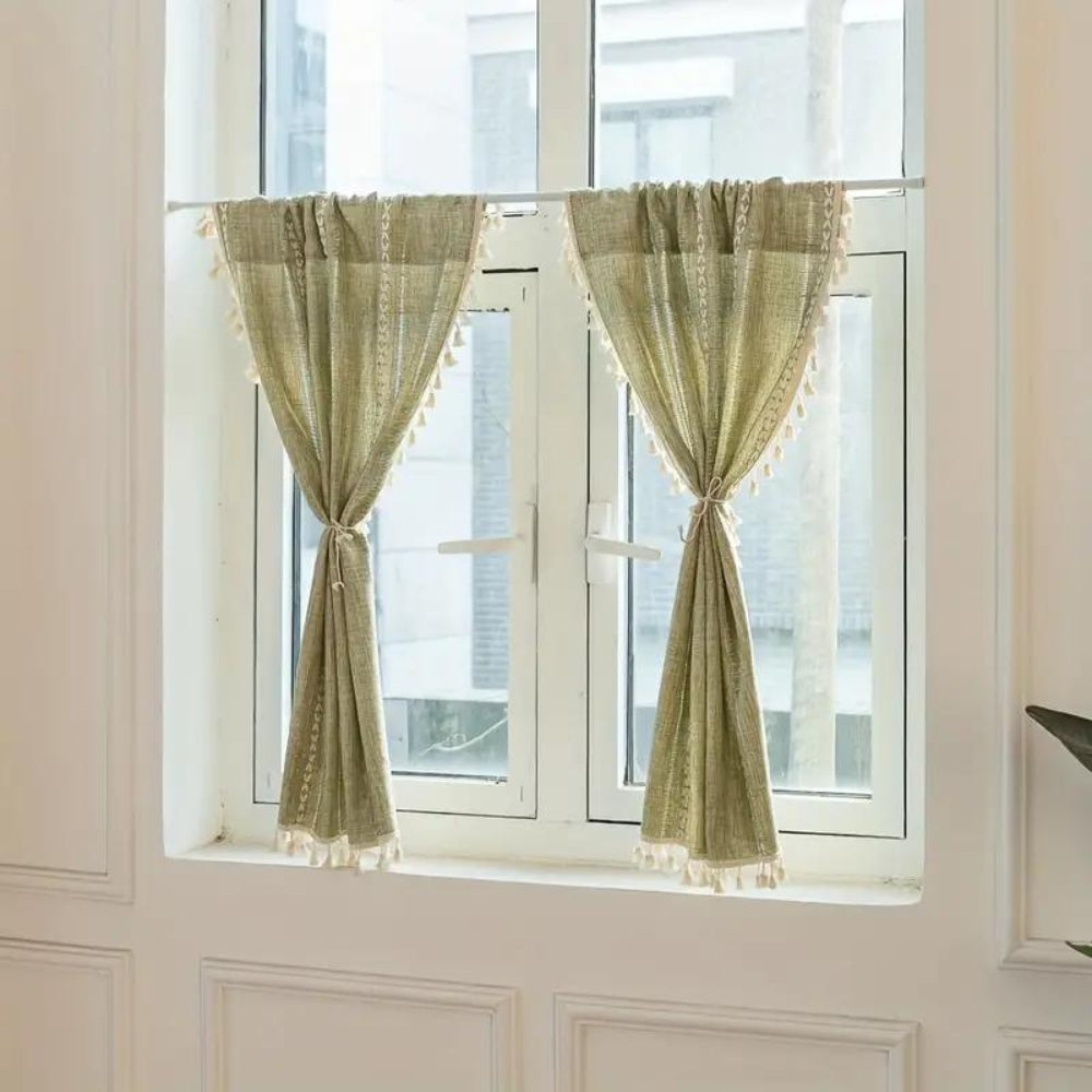 Pastorale: Curtains in Country House Style with Stripes & Tassels – Elegant for Kitchen Windows