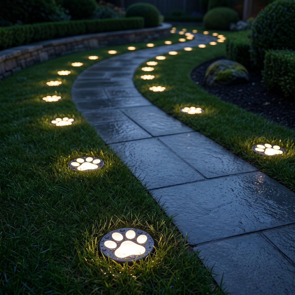 Solar Garden Light Paw Print Design Outdoor Automatic