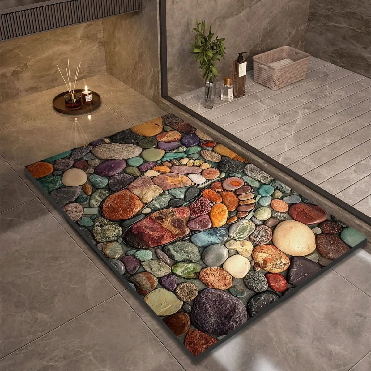 Bath Mat Diatomaceous Earth Non Slip Pebble Stone