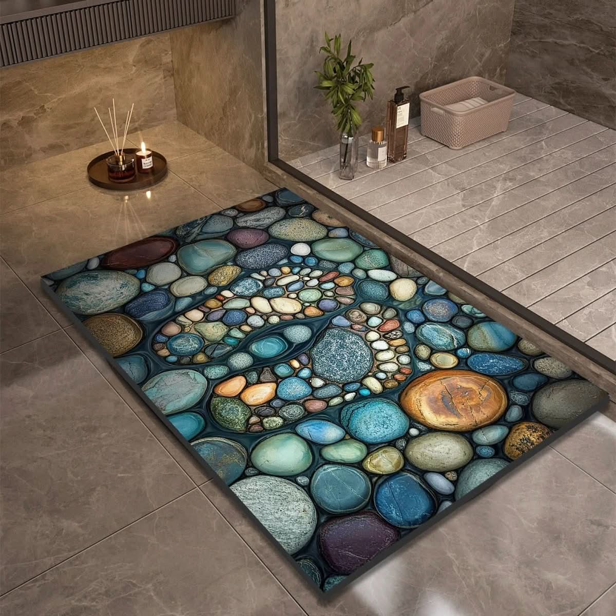 Bath Mat Diatomaceous Earth Non Slip Pebble Stone