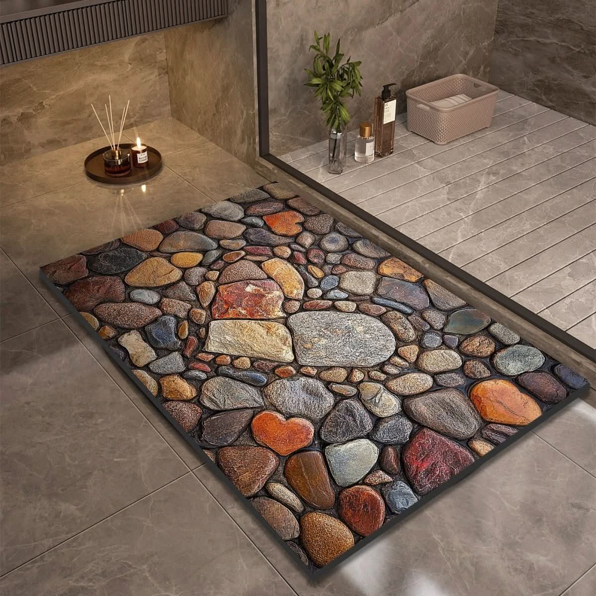 Bath Mat Diatomaceous Earth Non Slip Pebble Stone
