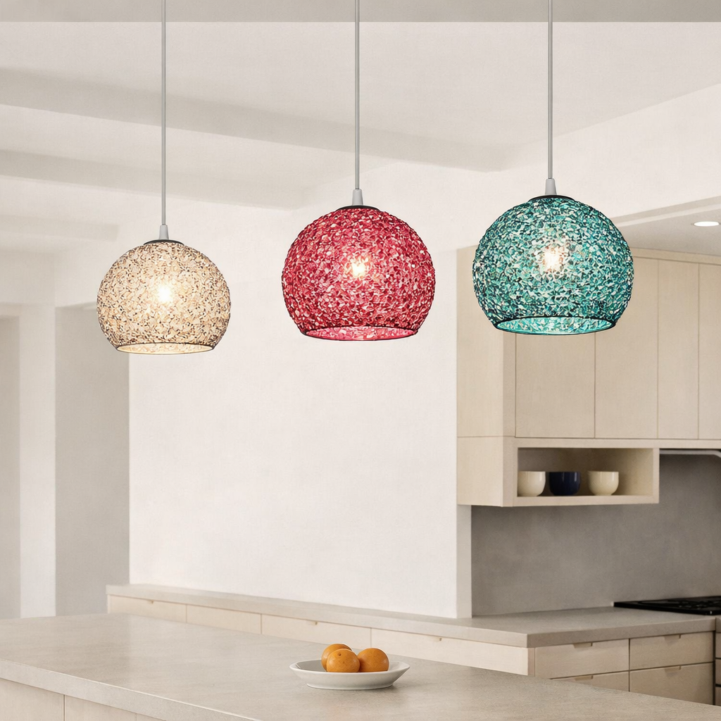 Pendant Light Aluminum E26 Base 18 cm Width Adjustable Cord Black Silver Gold Blue Green