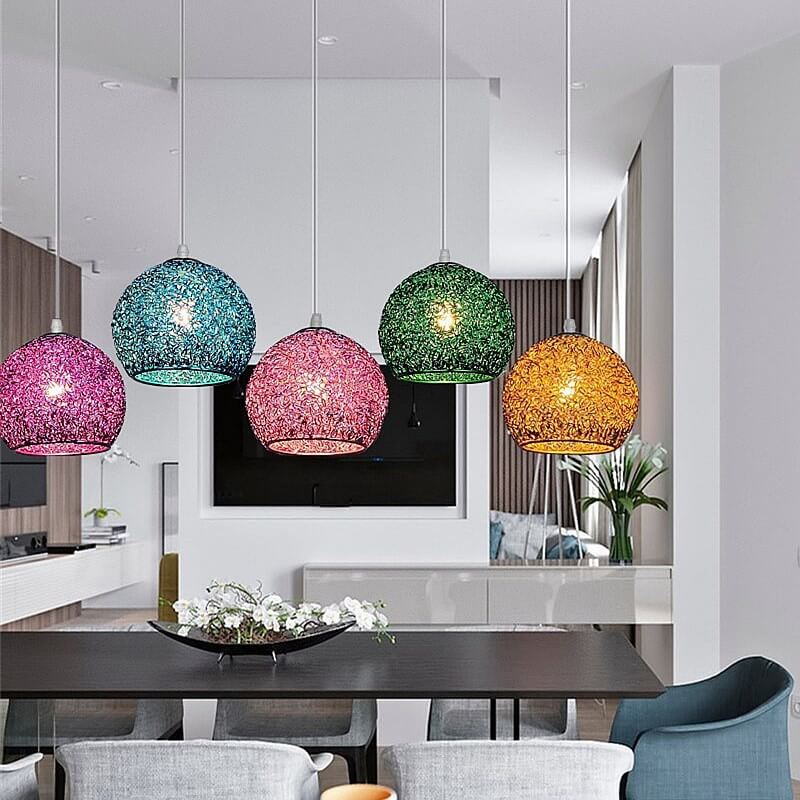 Pendant Light Aluminum E26 Base 18 cm Width Adjustable Cord Black Silver Gold Blue Green