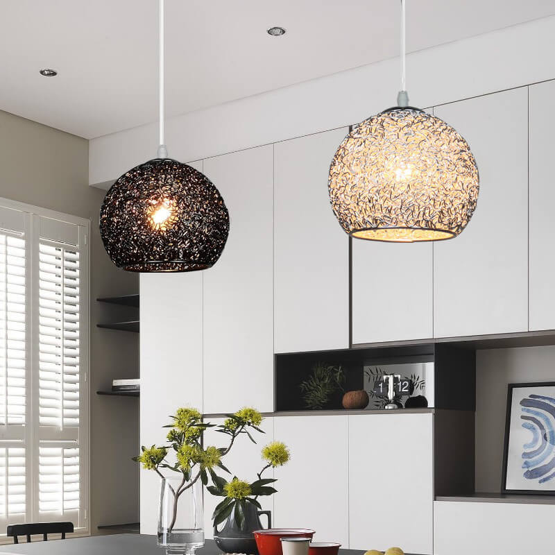 Pendant Light Aluminum E26 Base 18 cm Width Adjustable Cord Black Silver Gold Blue Green