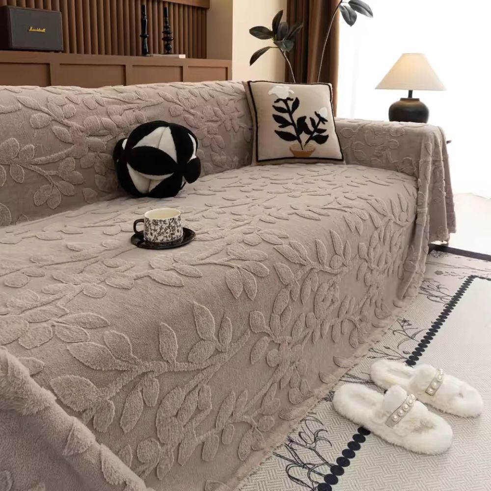 Petalia: Sofa Cover in Floral Microfiber Design with Raised Texture & Cozy Comfort – for Sofa & Living Room