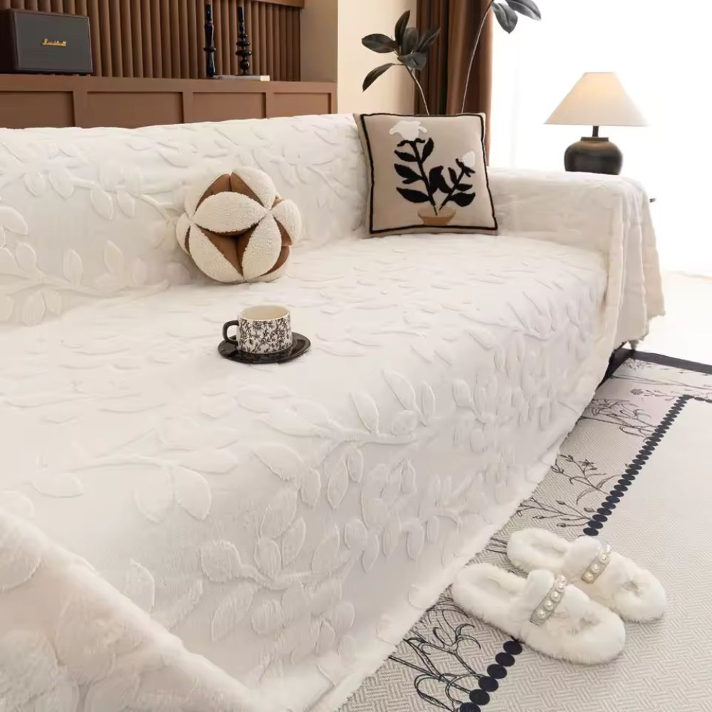 Petalia: Sofa Cover in Floral Microfiber Design with Raised Texture & Cozy Comfort – for Sofa & Living Room