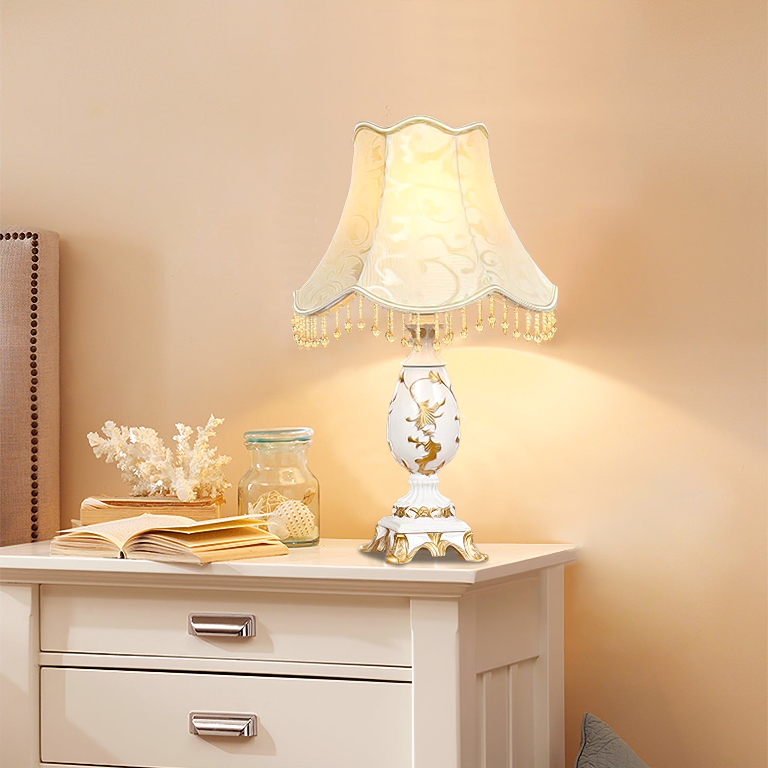 Petunia Beaded Resin Table Lamp 12.2"