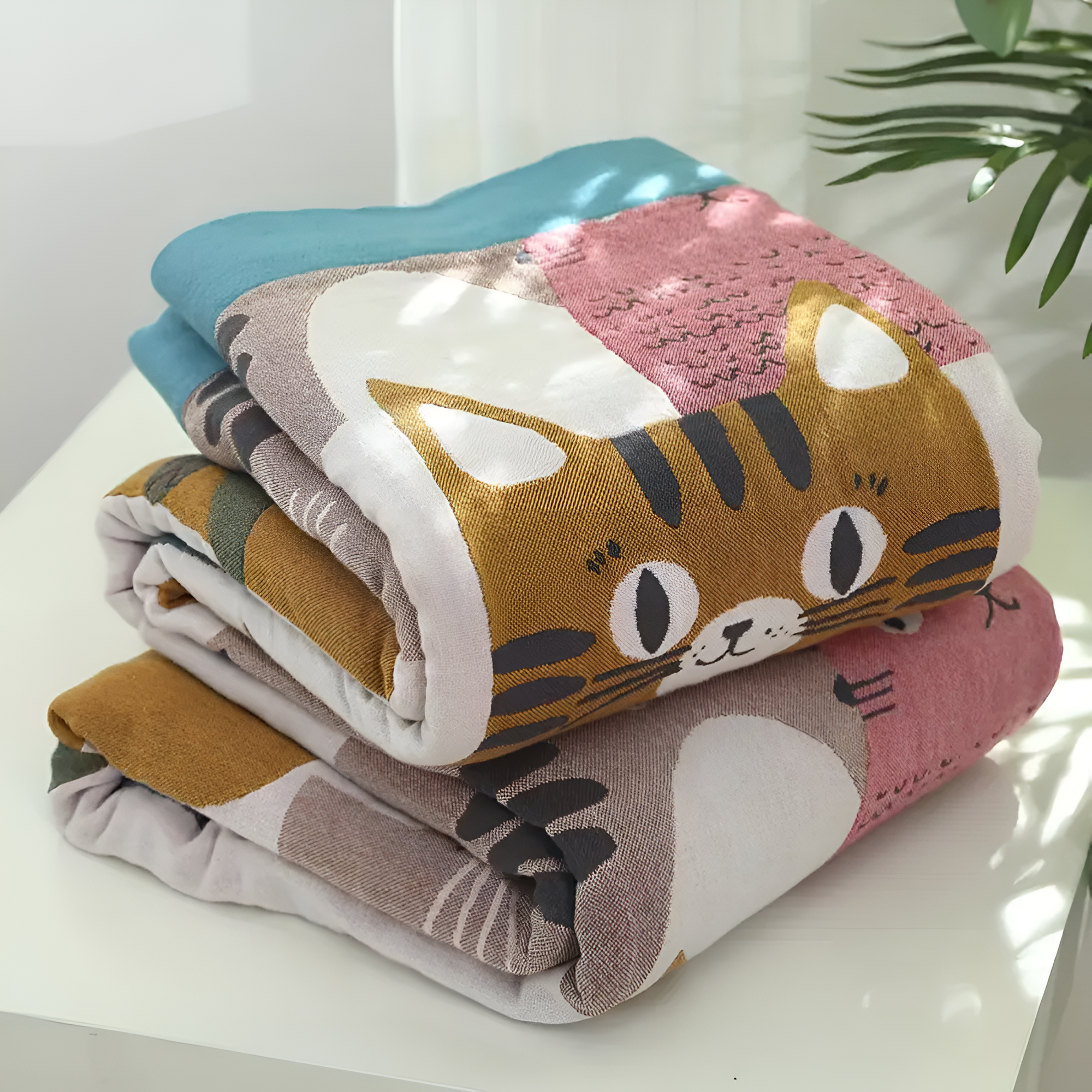Paw Magic: Cotton Blankets with Loving Cat Design & Versatile Reversible Style – for Bedroom & Sofa