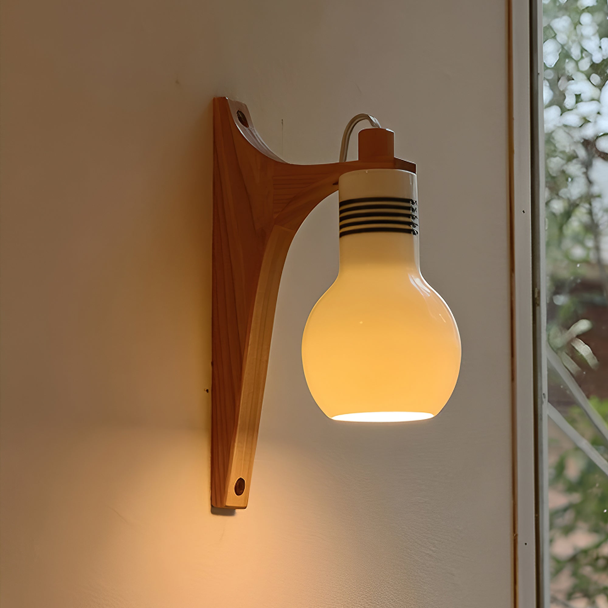 Picle Rubber Wood & Glass Wall Light