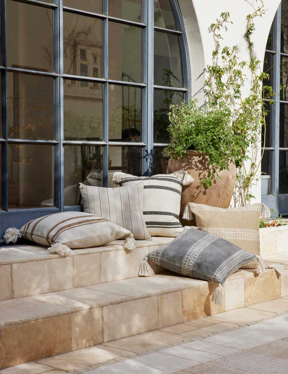 Fino Decorative Pillow | Weather-Resistant, Tasseled Corners