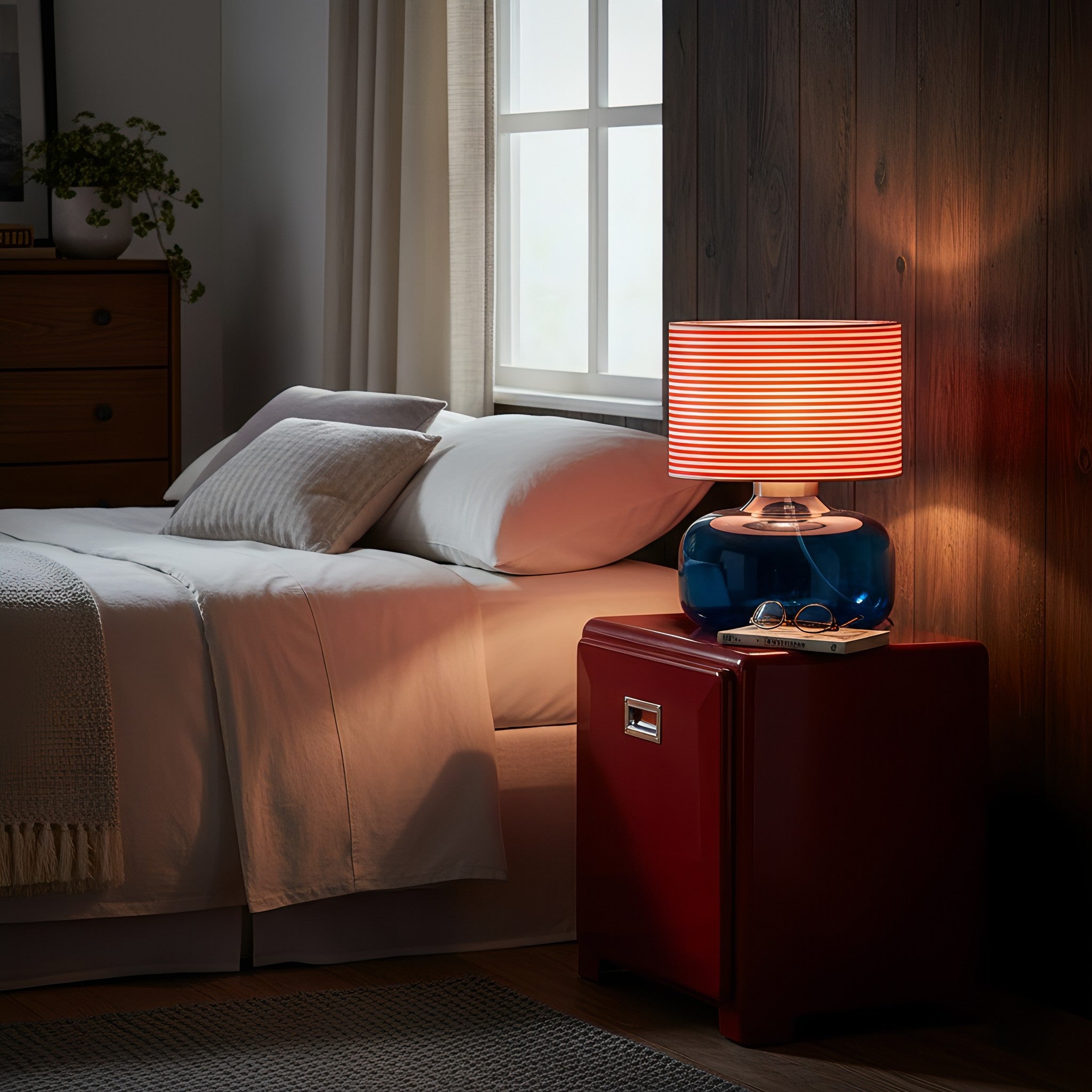 Glass Base Fabric Shade Table Lamp