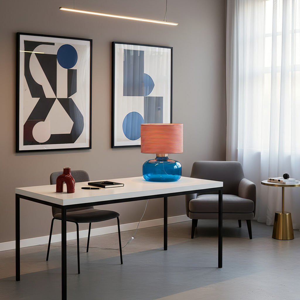 Glass Base Fabric Shade Table Lamp