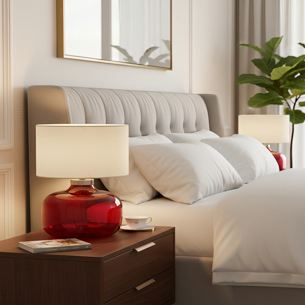 Glass Base Fabric Shade Table Lamp