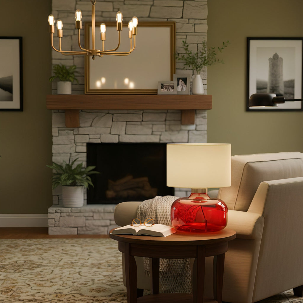 Glass Base Fabric Shade Table Lamp