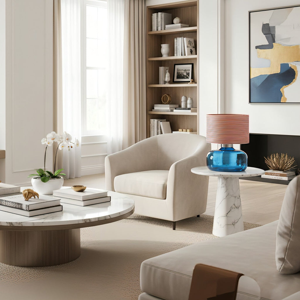 Glass Base Fabric Shade Table Lamp
