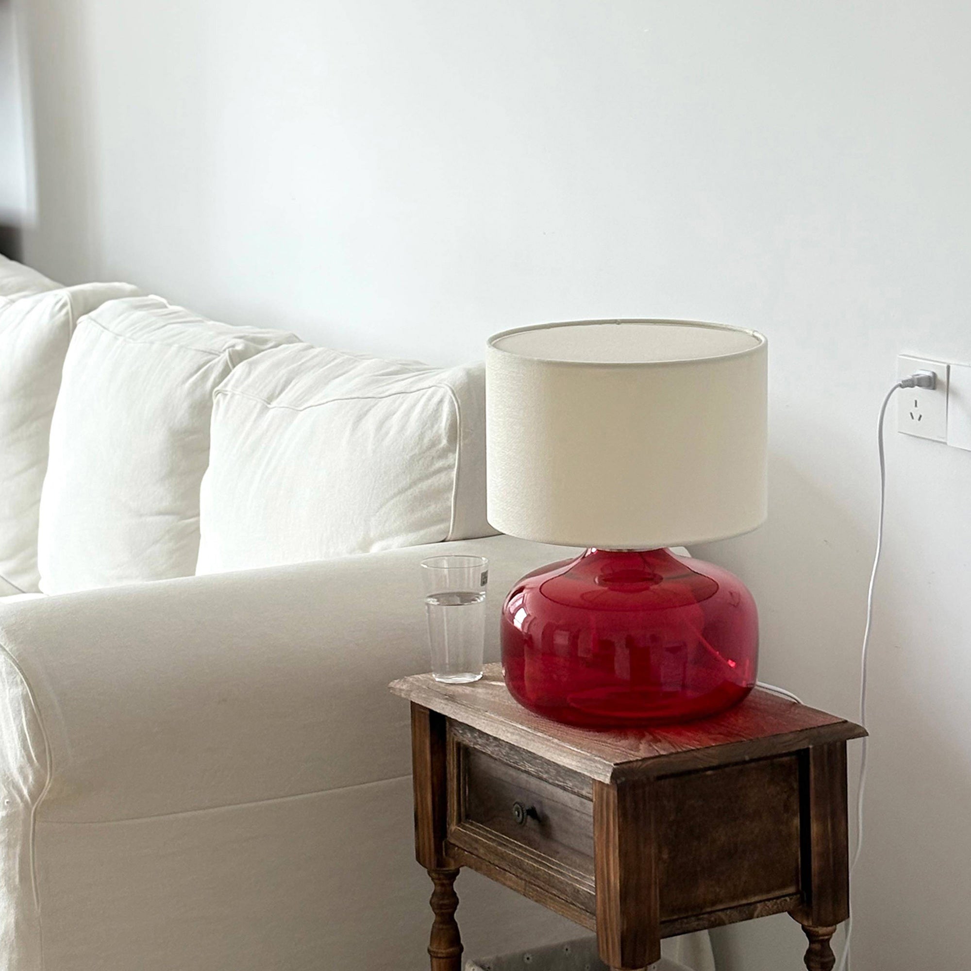 Glass Base Fabric Shade Table Lamp