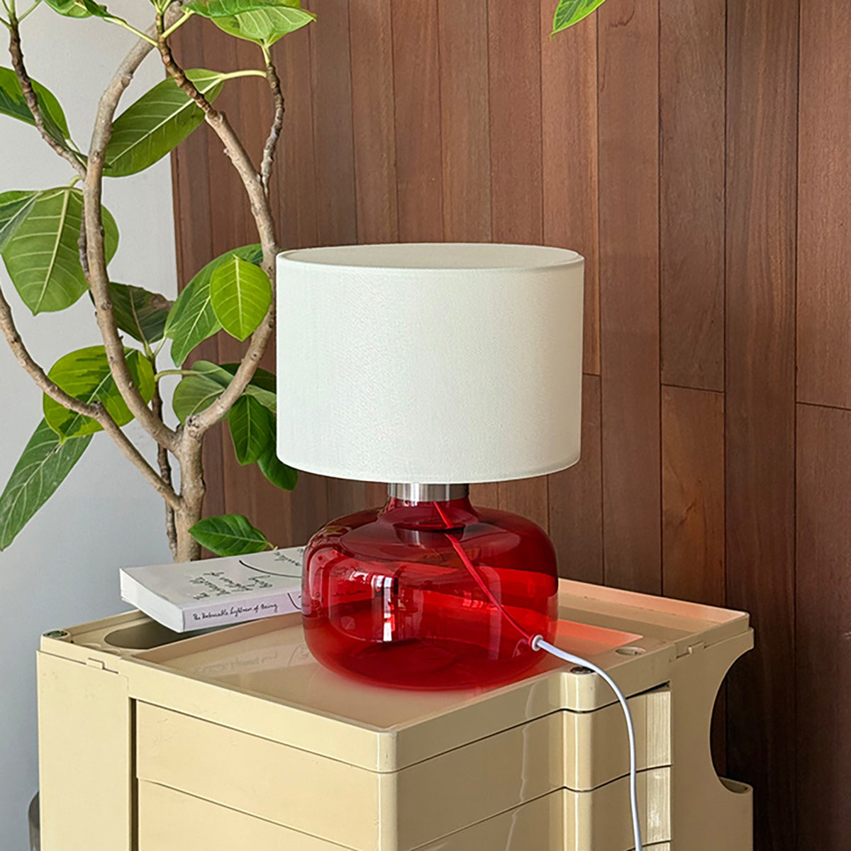 Glass Base Fabric Shade Table Lamp
