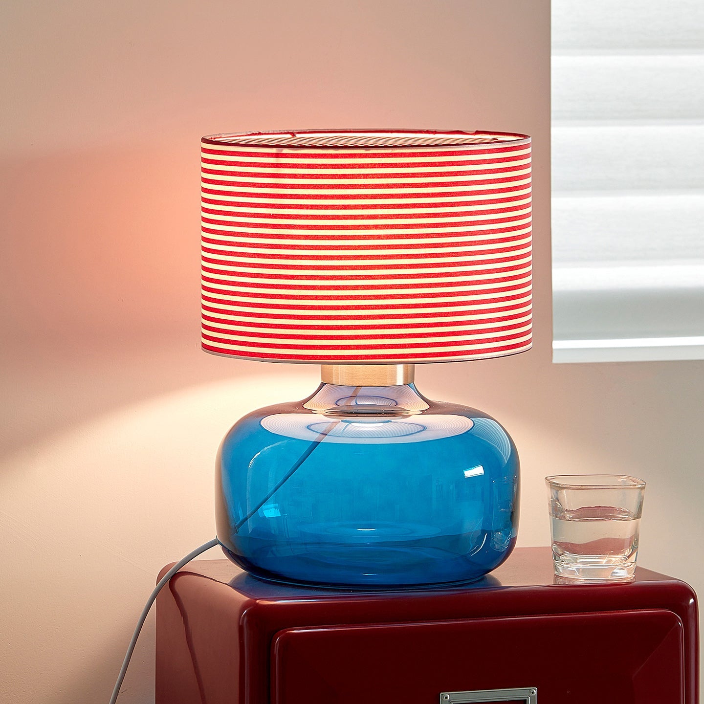 Glass Base Fabric Shade Table Lamp