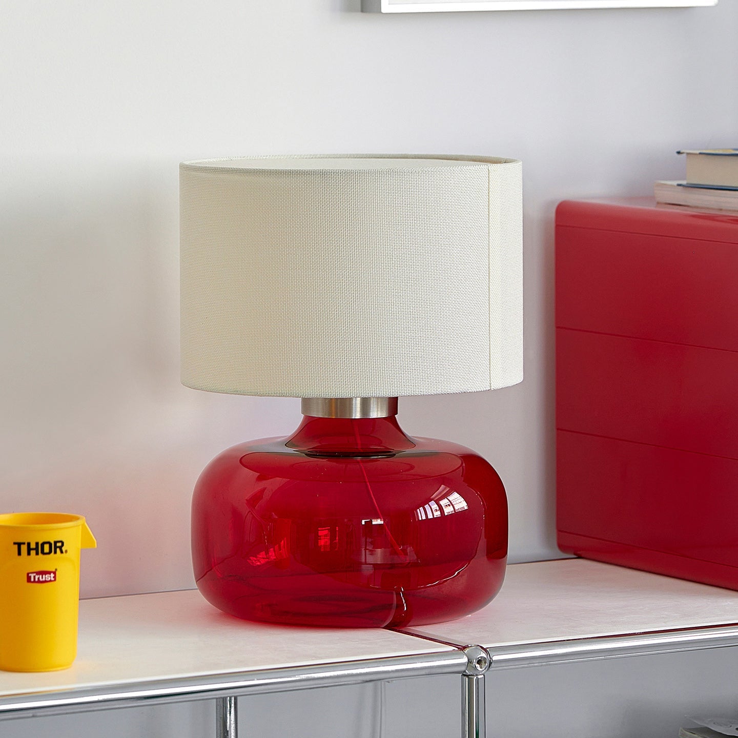 Glass Base Fabric Shade Table Lamp