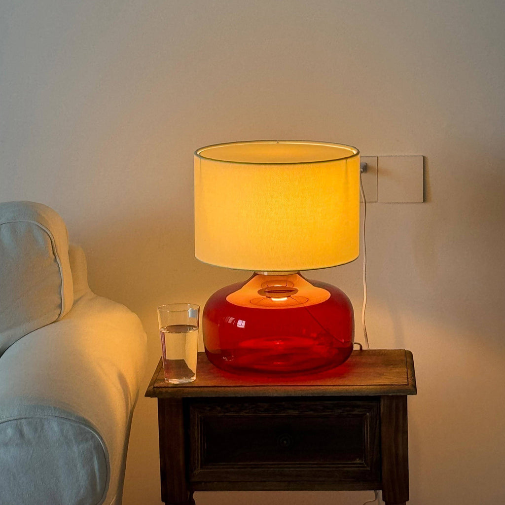 Glass Base Fabric Shade Table Lamp