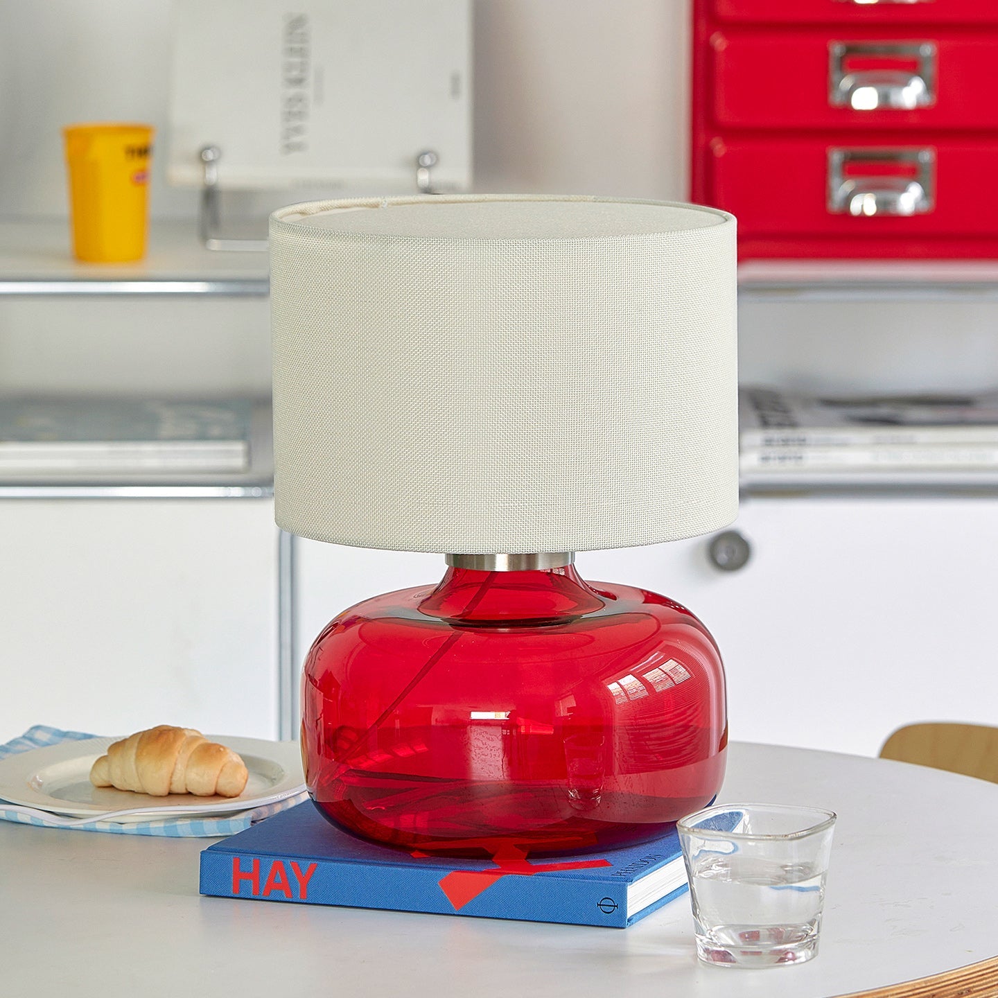 Glass Base Fabric Shade Table Lamp