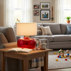 Glass Base Fabric Shade Table Lamp