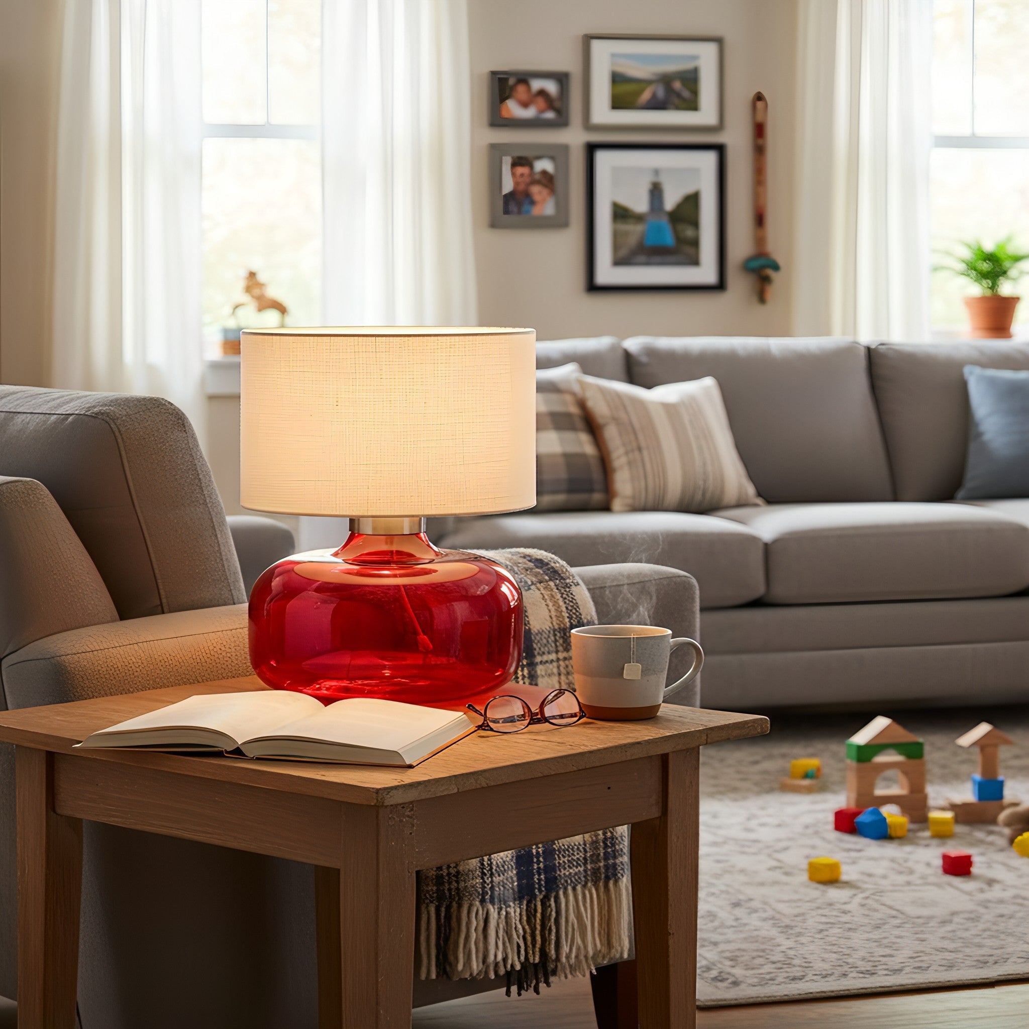 Glass Base Fabric Shade Table Lamp