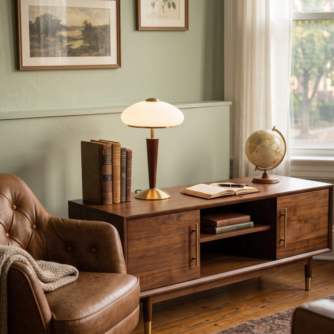 Huxley Wood and Glass Dome Table Lamp
