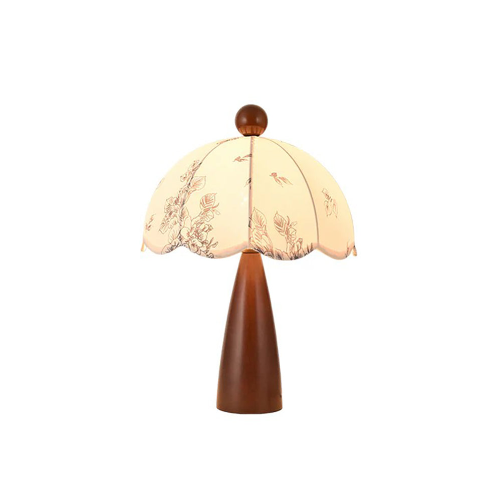 Scalloped Botanical Shade Wood Base Table Lamp