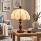 Scalloped Botanical Shade Wood Base Table Lamp