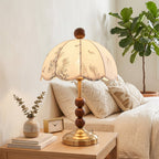 Scalloped Botanical Shade Wood Base Table Lamp