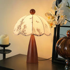 Scalloped Botanical Shade Wood Base Table Lamp